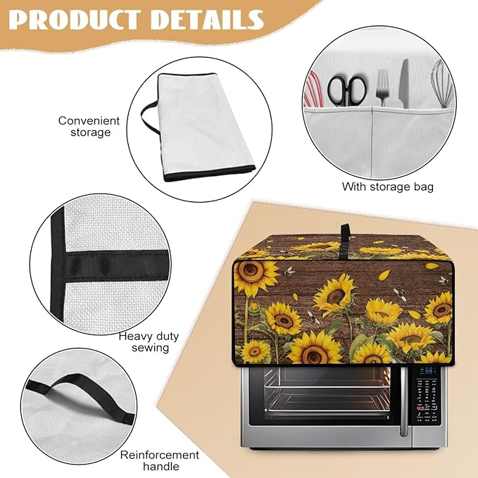 Rectangular Toaster Oven Cover Stain Resistant Washable Appliance Cover with Side Pockets Neat Storage and Protection for Kitchen Appliances Sunflower Wood Board
