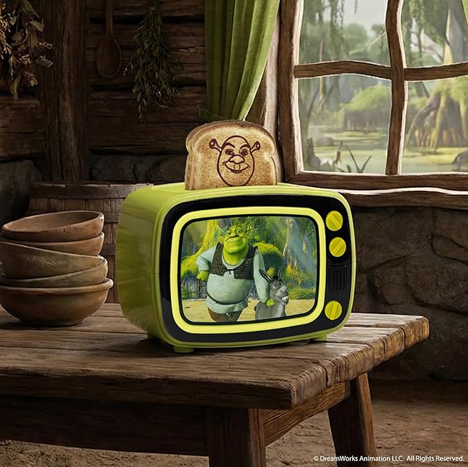 Uncanny Brands Shrek Retro TV Toaster with Light Up Frame Two Slice Model with Shrek Artwork Themed Kitchen Appliance