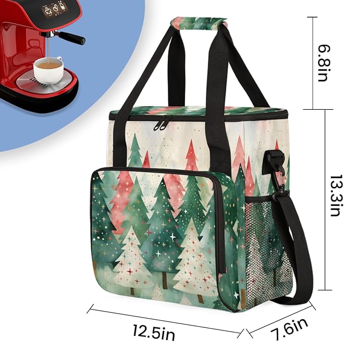 Xmas Tree Coffee Maker Carrying Bag Cute Tree Portable Travel Storage Tote Bag Compatible with K-Mini or K-Mini Plus Single Serve Coffee Brewer Carrying Case with Multiple Pockets &amp Shoulder Str