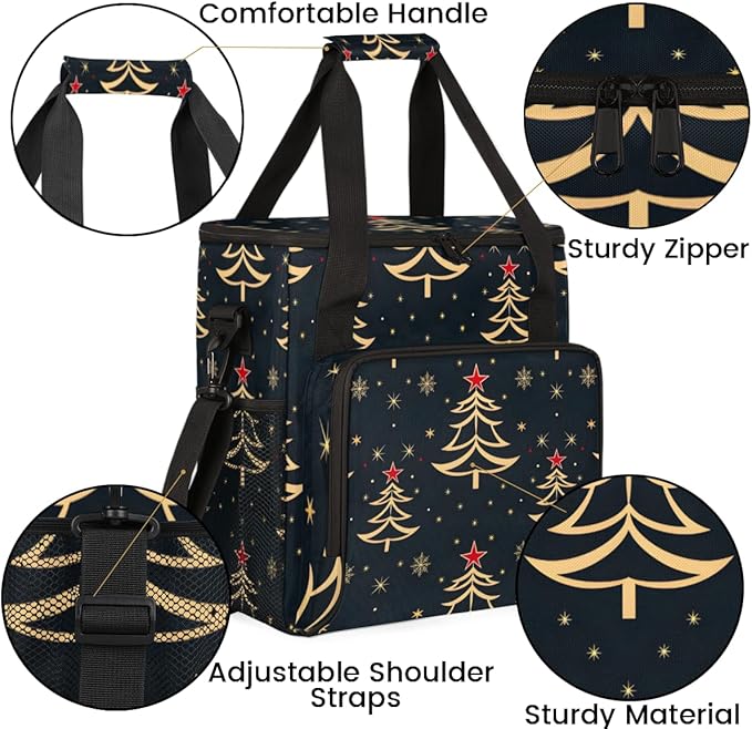 Oil Painting Tree Christmas Coffee Maker Carrying Bag Travel Storage Bag Compatible with K-Mini or K-Mini Plus Single Serve Coffee Brewer Carrying Case with Multiple Pockets &amp Shoulder Strap
