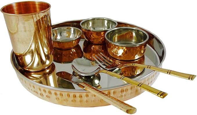 Royal Serve ware Traditional Kitchenware Indian Serving Copper-Steel Dinner Set