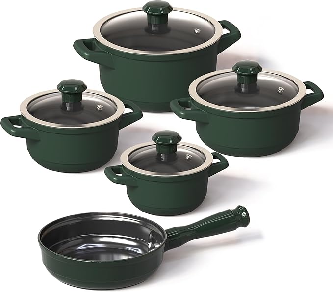 Real Ceramic Non-Scratchable Non-Toxic Cookware Set – Oven Safe up to 1200°F Stovetop Agnostic Dishwasher Safe Long-Lasting and Lightweight – PFAS PTFE PFOA PFOS-Free – Matte Rosemary