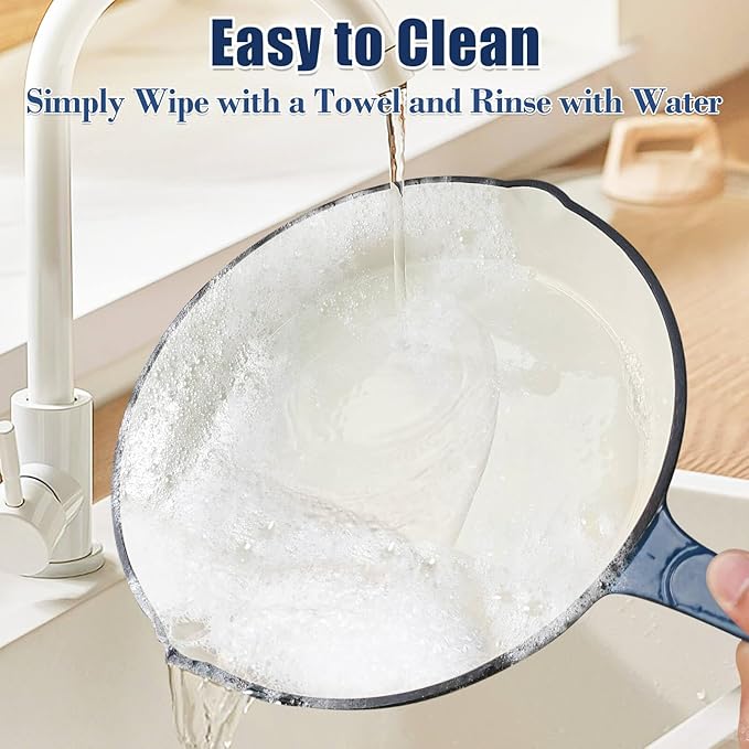 Hisencn Enameled Cast Iron Skillet Set - 3 Piece Ceramic Coated Fry Pan Set(8''9.5'' 11'') PFAS/PTFE/PFOA Free Oven &amp Induction Safe Navy Blue Cookware for Gas/Electric Stovetop