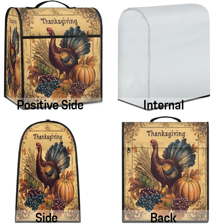 cfpolar Kitchen Aid Mixer Cover Compatible with 6-8 Quarts Thanksgiving Turkey Pumpkin Stand Mixer Cover Kitchen Aid Mixers Accessories Appliance Organizer Bag Dust Covers with Zipper Pocket
