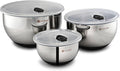 HexClad Stainless Steel Mixing Bowl Set 3-Piece with Vacuum Seal Lids and Non-Slip Base 1.33 and 5 Quarts