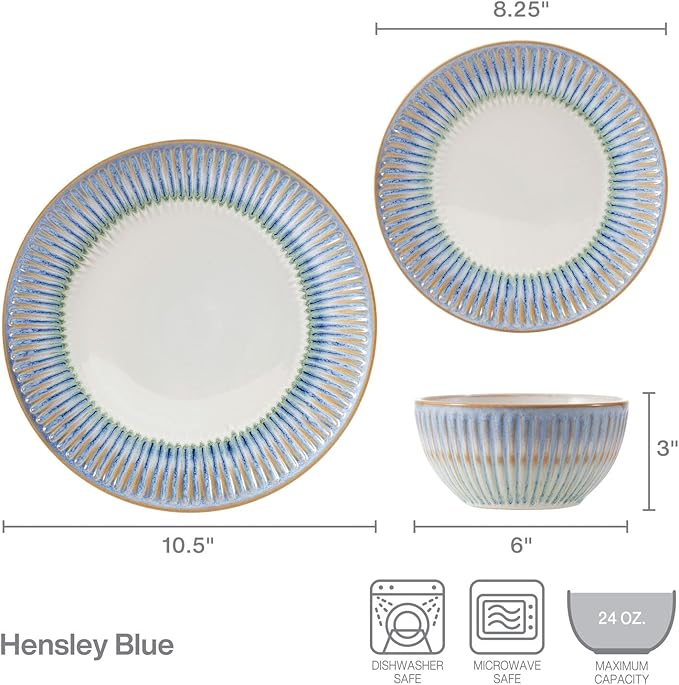 Pfaltzgraff Hensley Blue 12 Piece Dinnerware Set Service For 4