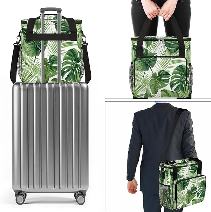 Tropical Palm Fern Leaves Coffee Maker Carrying Bag Compatible with K-Mini or K-Mini Plus Portable Single Cup Coffee Maker Case with Pockets for K Cup Pods