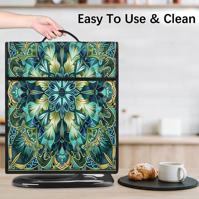 Kitchen Aid Mixer Cover Turquoise Mandala Flower Stand Mixer Cover Compatible with 6-8 Quarts Stand Mixers Dust Covers with Zipper Pocket Foldable Washable Kitchen Aid Organizer Bag