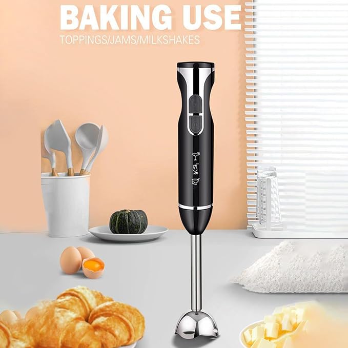 Immersion Hand Blender - 1000W Cordless Kitchen Mixer Stick Premium Egg Beater Device High Speed Puree Maker Multi‑Purpose Food Prep Tool | Efficient Blender for Baking Meals Sauces Fruits Creams