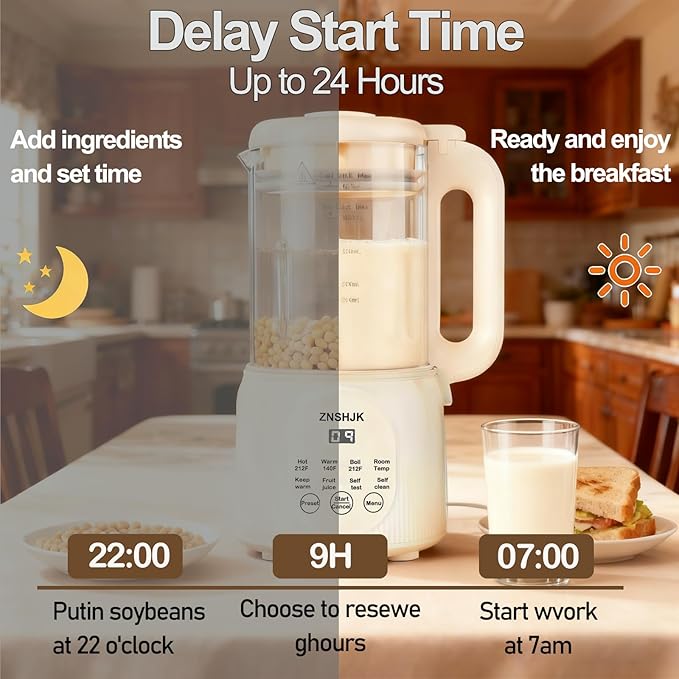 8-in-1 Nut Milk Maker 40oz Automatic Soy Almond &amp Oat Milk Machine for Homemade Plant-Based Drinks with delay start keep warm boil water &amp self-cleaning functions