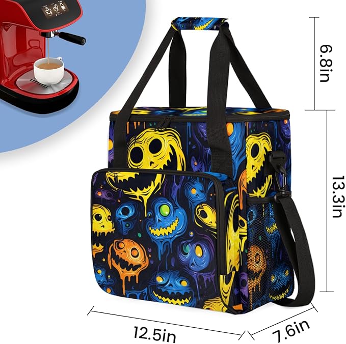 Spooky Ghosts Coffee Maker Carrying Bag Cartoon Ghosts Travel Storage Bag Compatible with K-Mini or K-Mini Plus Single Serve Coffee Brewer Carrying Case with Multiple Pockets &amp Shoulder Strap