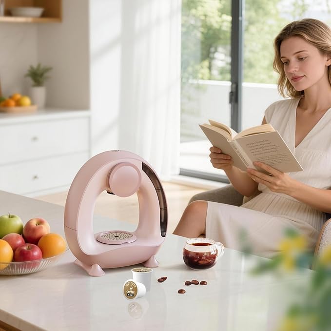 3 in 1 Single Serve Coffee Maker for K Cup Pink Ground and Tea Leaves Mini K Cup Coffee Brewer with One Button Operation 1400W 20s Fast HeatingCompact for Small Spaces-Glass not included