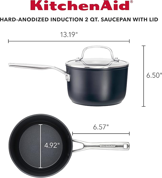 KitchenAid Hard Anodized Induction Nonstick Saucepan with Lid 2 Quart -Matte Black