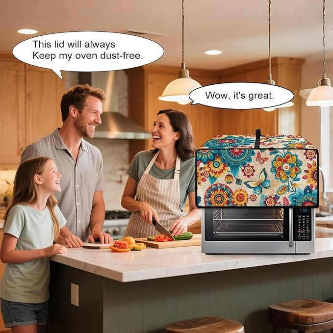 Boho Mandala Print Toaster Oven Cover Wide Slot Butterfly Print Bread Machine Cover with Side Pockets for Kitchen Counter Decorative 18.5 x 14.5 x 9 Green and Orange
