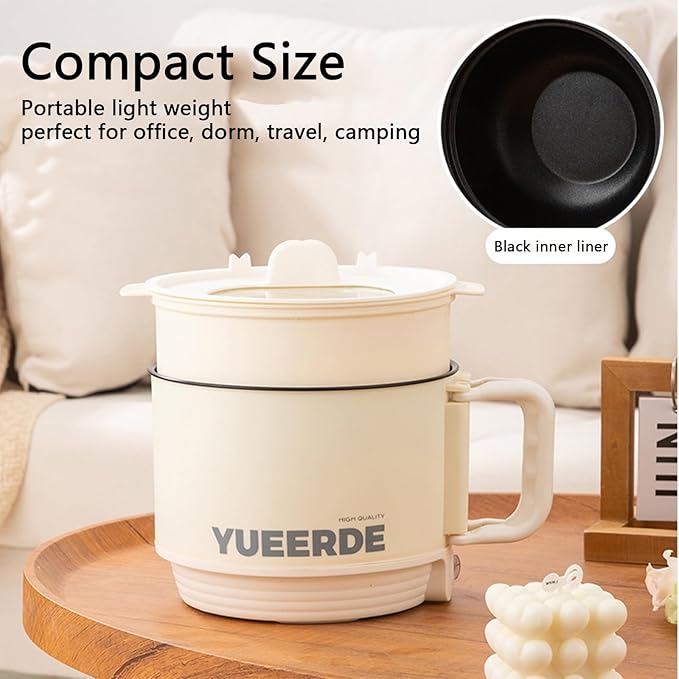 Rice Cooker 1.5L 2 Layers Travel Mini Rice Cooker 110V 450W Food Heating Nonstick Rice Cooker with Steaming Rack for Home and Office