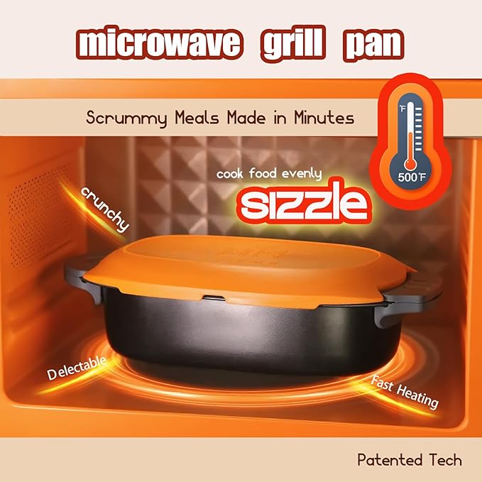 Quick-Heat Microwave Egg Cooker and 33 OZ Microwave Grill Combo | 2-Piece Breakfast Maker Set for Grilling Frying Crisping Meat Bacon Pancakes &amp Veggies | Dishwasher Safe &amp Non-Stick for K