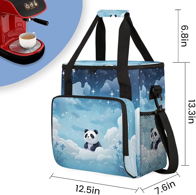 Panda on Cloud Coffee Maker Carrying Bag Portable Travel Storage Tote Bag Compatible with K-Mini or K-Mini Plus Single Serve Coffee Brewer Carrying Case with Multiple Pockets &amp Shoulder Strap