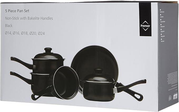 Premier Housewares Carbon Steel Belly Pan Set Black 5 Piece