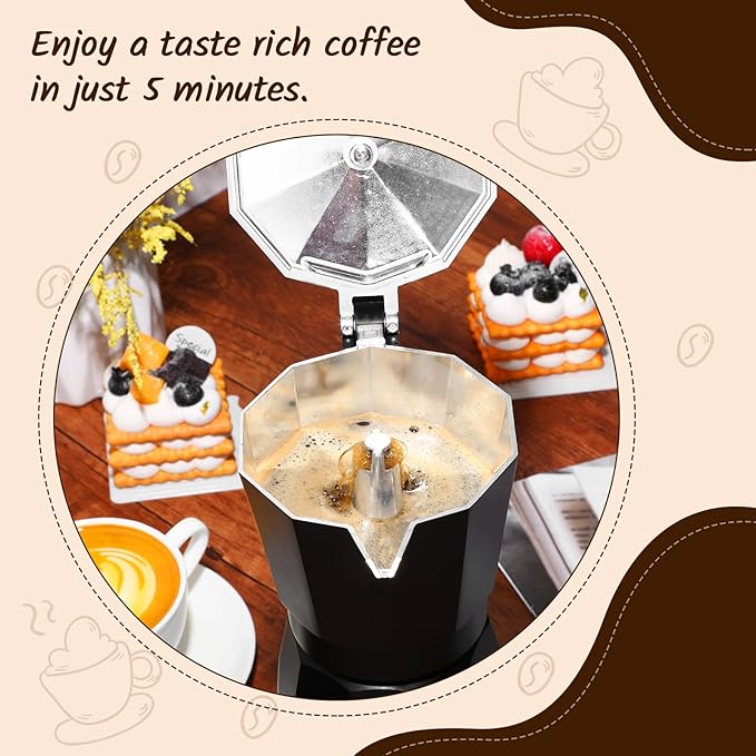 Coffee Pot 6 Cup Electric Espresso Coffee Maker Italian Moka Maker 300ml Portable Aluminum Espresso Machine Cafetera Moka Pot with Detachable Base Gift for Home Travel(Black)