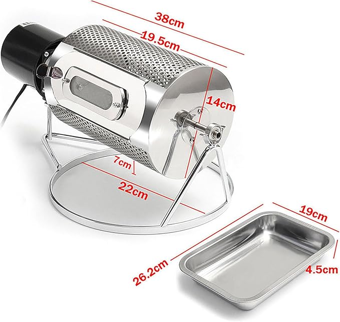 40W Stainless Steel Coffee Roaster MachineElectric Drum Type Rotating Coffee Roasterfor Coffee Chestnuts Peanutswith Visible Window and Stainless Steel Tray