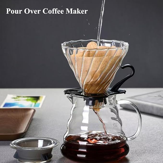 Pour Over Coffee Maker20 oz Borosilicate Glass Coffee Carafe Plastic Collar Coffee Maker Carafe 600 ml Clearfor Home Café Restaurant and Camping