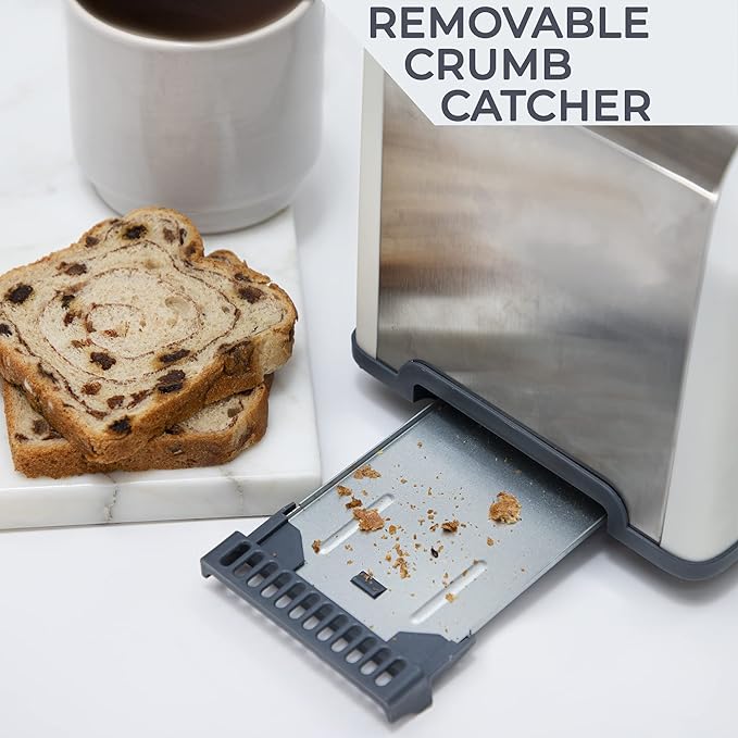Rae Dunn Toaster Stainless Steel 2 Slice Square Toaster Wide Slot with 5 Browning Levels with Bagel Defrost and Cancel Options (Cream)