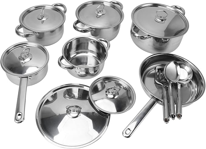 FLEXMAN Stainless Steel Cookware Set Pots and Pans Set Kitchen Cooking Set Stainless Steel Pan Cooking Utensils Set for Home Cooking