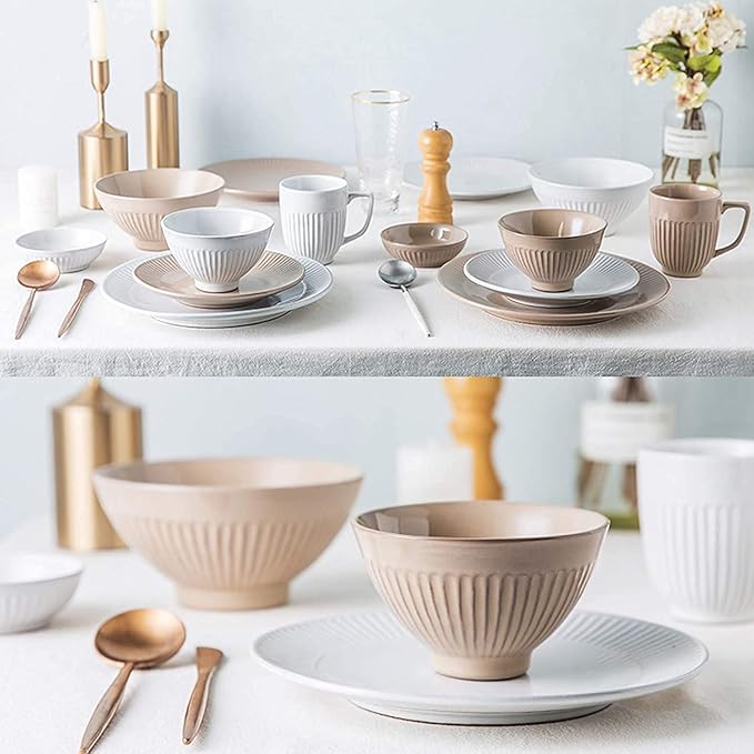 Porcelain Dinnerware Sets Plates and Bowls Sets Porcelain Dinnerware Sets Cereals Bowls and Steak Plates Sets | 34 Pieces Vintage Relief Tw