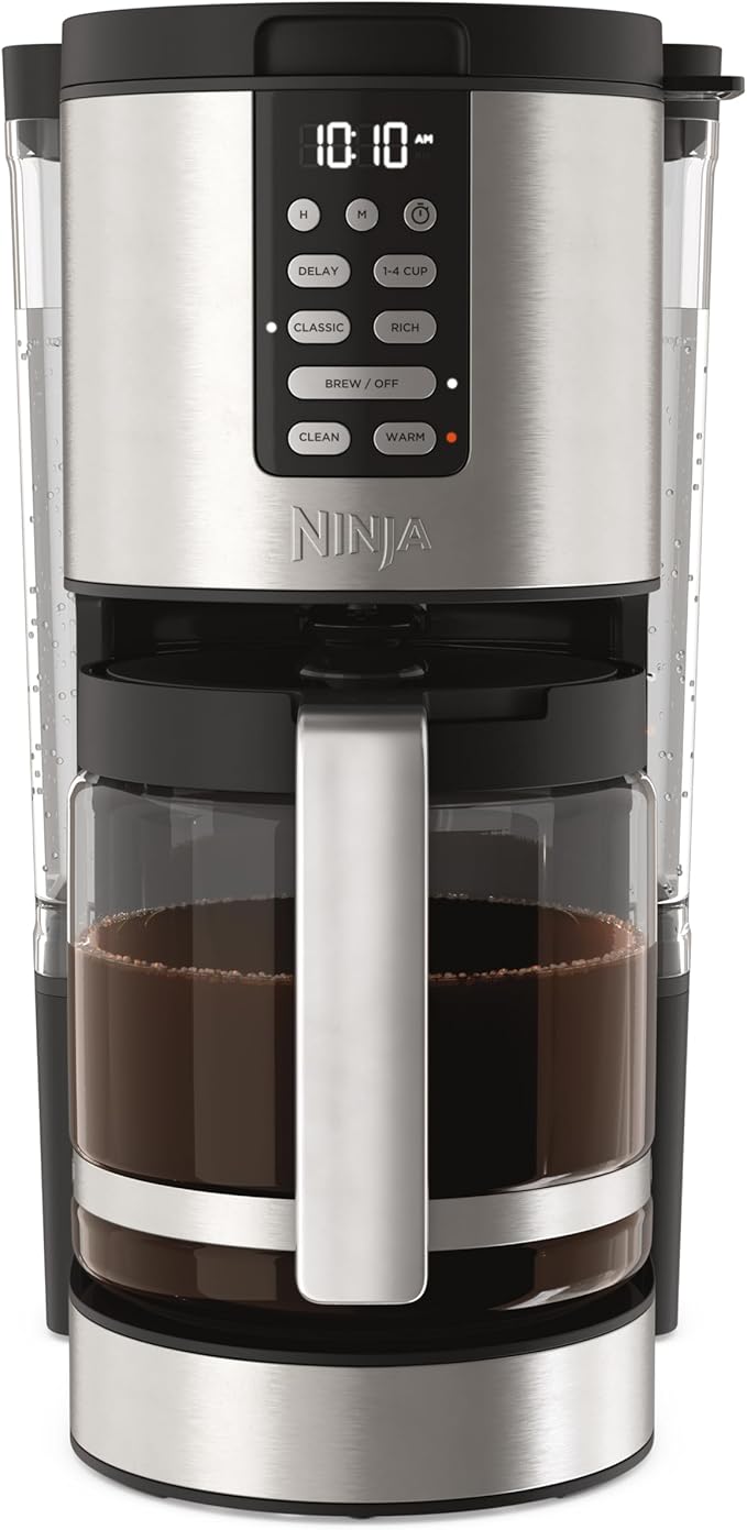 Ninja 14 Cup  Programmable Coffee Maker XL Pro with Permanent Filter 2 Brew Styles Classic &amp Rich 4 Programs Small Batch Delay Brew Freshness Timer &amp Keep Warm Stainless Steel DCM201