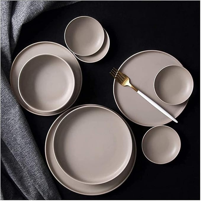 Dinnerware Set Luxury Family Dinner Service Set Ceramics Dinner Sets 21 Pieces Frosted Brown Porcelain Dinner Plates - Porcelain Combination Set Dinnerware For Restaura