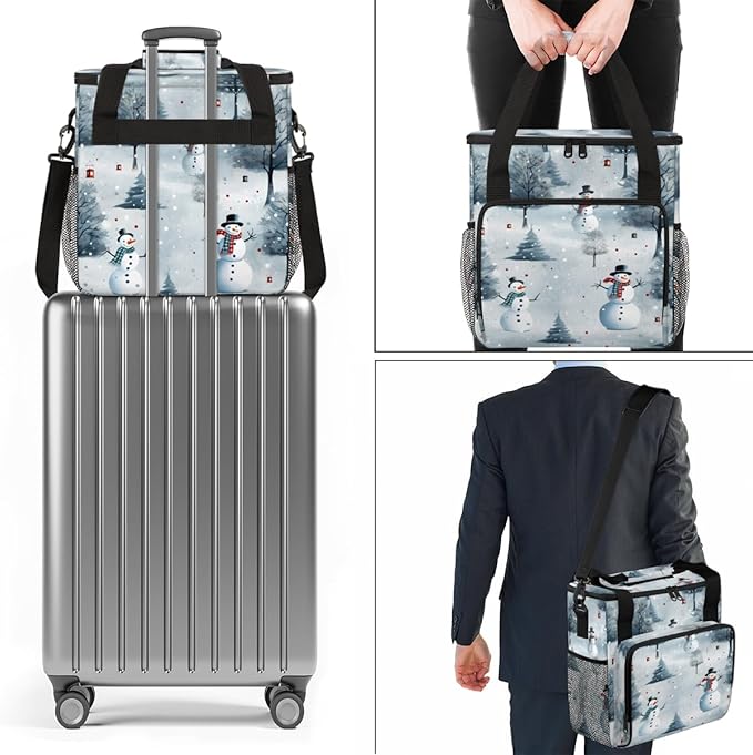 Xmas Snowman Coffee Maker Carrying Bag Mystical Snowman Travel Storage Bag Compatible with K-Mini or K-Mini Plus Single Serve Coffee Brewer Carrying Case with Multiple Pockets &amp Shoulder Strap