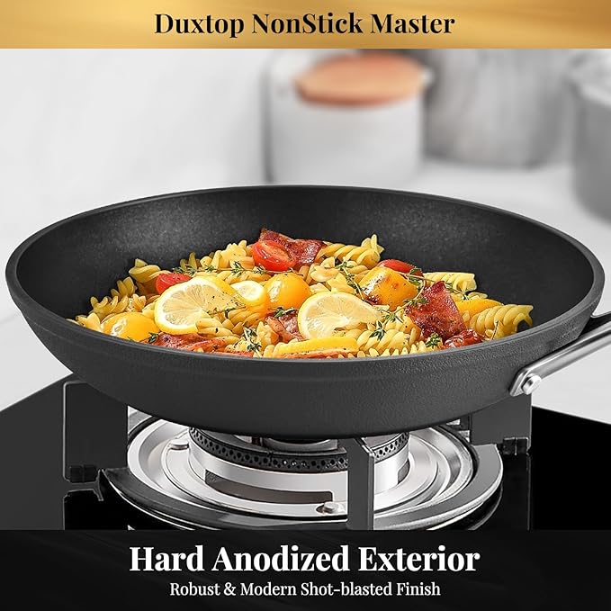 Duxtop Hard-Anodized Nonstick Cookware Set 10 PCS Anti-Scratch Pots and Pans Set Aluminum Kitchen Induction Cookware PFAS-Free Oven Safe to 500 °F Dishwasher Safe Black