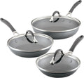 Circulon A1 Series with ScratchDefense Technology Nonstick Induction Frying Pans/Skillets with Lids Metal Utensil Safe Skillet Set w/Lid (8.5 10 &amp 12) - Graphite