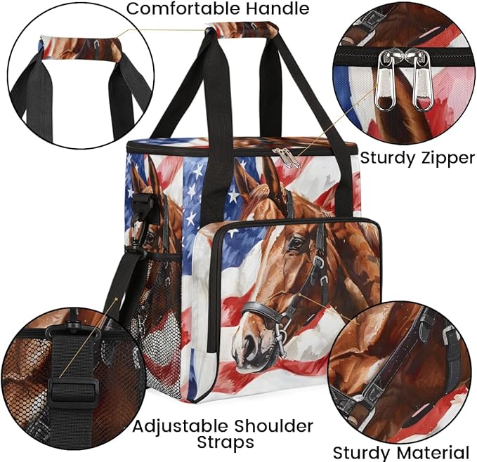 Coffee Maker Carrying Bag Horse American Flag Single Cup Coffee Maker Travel Bag Compatible with Keurig K-Mini or K-Mini Plus Portable Storage Bag with Shoulder StrapAZ-199