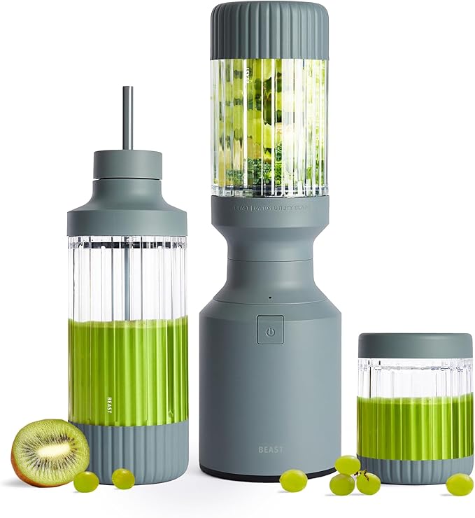 Beast Mighty 850 Plus | Premium Compact Personal Blender | Smoothies Shakes Dressings Sauces | Blends Ice and Frozen Fruit | New XL Vessel | Extra Vessels Lids and Straws | 850W (Mist)