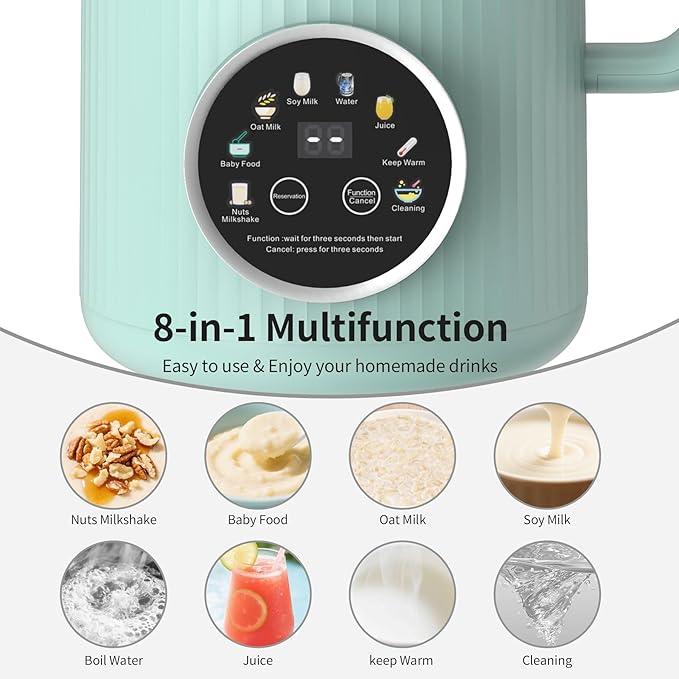VBGK 8 in 1 Nut Milk Maker Blender With 20 Bladers40oz Soy Almond Oat Coconut Plant Based and Non Dairy Beverages Automatic Soybean Machine With Delay Start/Keep Warm/Boil Water/Auto-clean.