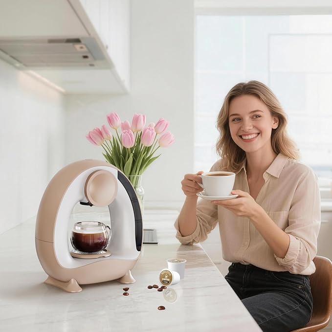 3 in 1 Single Serve Coffee Maker for K CupGround Coffee and Tea Leaves1400W 20s Fast Heating Mini K Cup Coffee BrewerOne Button Operationfor Small Spaces-Glass not included