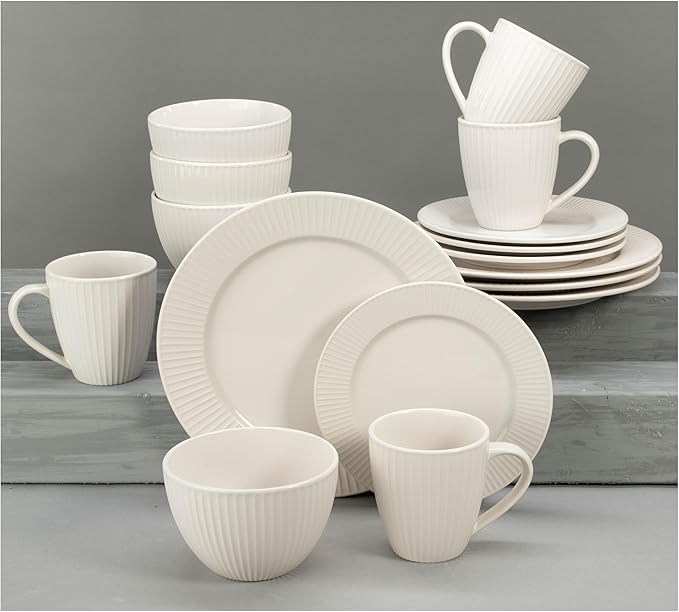 BIA Cordon Bleu Stoneware Sunray 16-Piece Dinnerware Set Cream