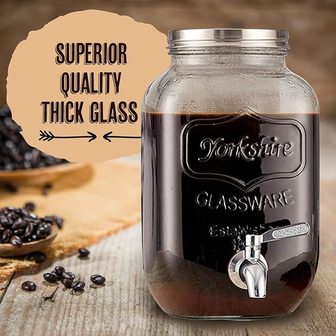 2-Gallon Cold Brew Coffee Maker – Commercial Size Extra Large Glass Dispenser with Metal Spigot Reusable Metal Filter &amp Airtight Lid – Big Batch Brewing by KitchenToolz