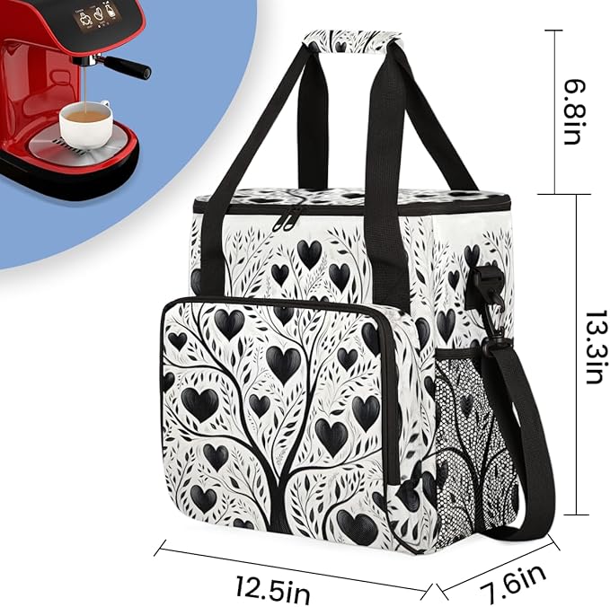 heart Tree Coffee Maker Carrying Bag Portable Travel Storage Tote Bag Compatible with K-Mini or K-Mini Plus Single Serve Coffee Brewer Carrying Case with Multiple Pockets &amp Shoulder Strap