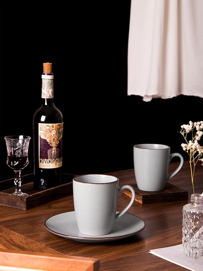 Famiware Venus Plates and Bowls Sets with Coffee Mugs Set 18 Pieces Stoneware Dinnerware Sets Ligth Gray