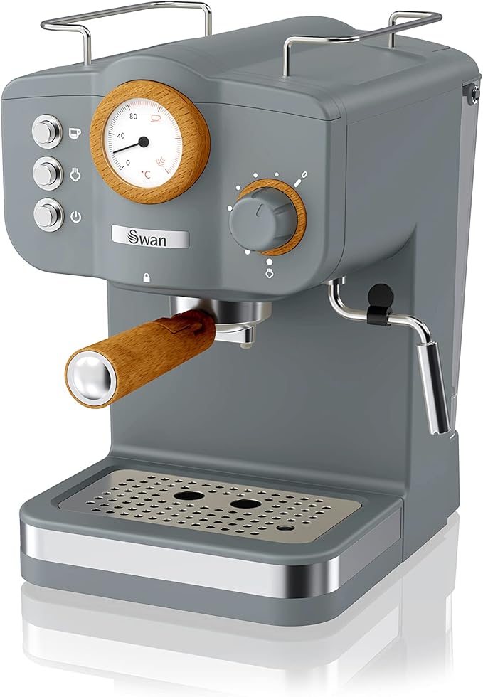 Salton Swan Nordic Espresso Machine with Milk Frother 1.2L Tank Matte Slate Grey