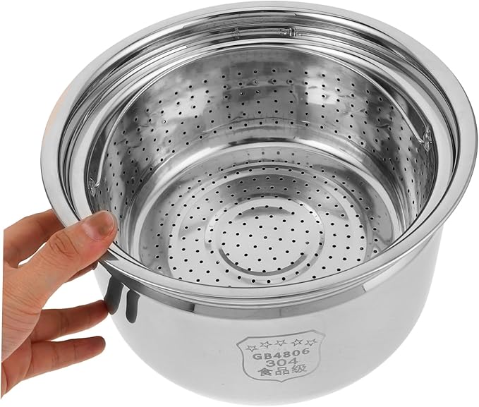 VOSAREA 1set Stainless Steel Electric Rice Cooker Inner Pot Steaming Rack and Draining Basket for Healthy Cooking and Capacity