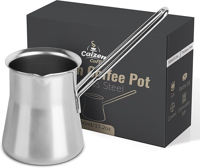 Quality Turkish Coffee Pot - Turkish Coffee Maker Chai Pot Arabic Coffee Pot Briki Greek Coffee Pot Greek Briki Cezve Ibrik (15oz)