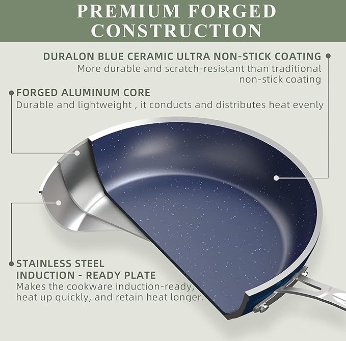 Nuwave 12pc Forged Lightweight Cookware Set G10 Healthy Duralon Ceramic Ultra Non-Stick Coating Vented Tempered Glass Lids Stay-Cool Handles Induction-Ready &amp Works on All Cooktops PFAS Free