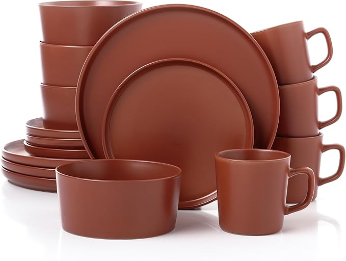 Lorren Home Trends Red Stoneware Dinnerware Set 16 Piece Service for 4 Microwave and Dishwasher Safe