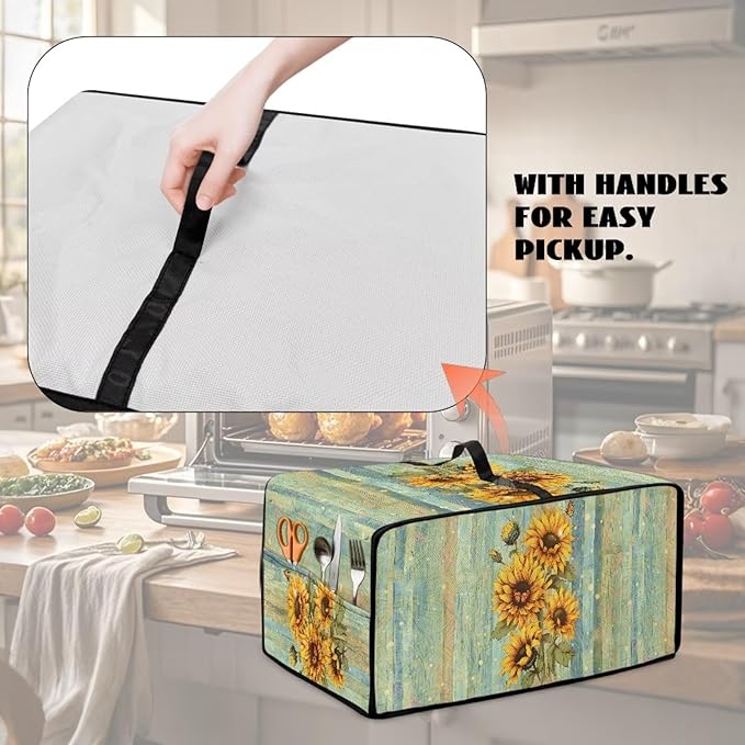 Doojoayie Sunflower Appliance Covers 6 Slice Toaster Cover Universal Fit Kitchen Small Appliance Dust Protector Compatible with Toaster Oven/Bread Machine/Air Fryer