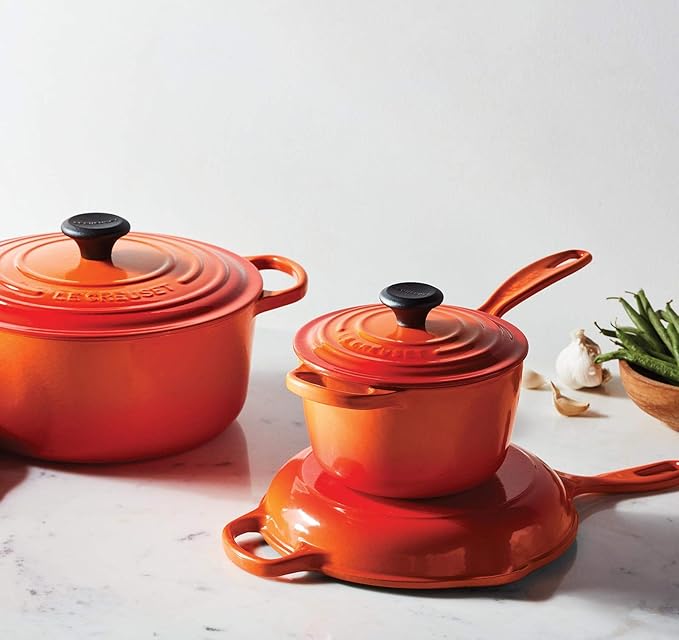 Le Creuset 5 Piece Enameled Cast-Iron SS Knob Condo Cookware Set (Flame)