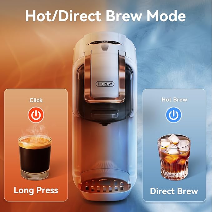 HIBREW H2B 5-in-1 Pod Coffee Maker - Compatible With 4 Coffee Capsule as Well as Espresso Powder Makes Iced Coffee Espresso Cappuccino Long Black. Hotel Kitchen Coffee Machine