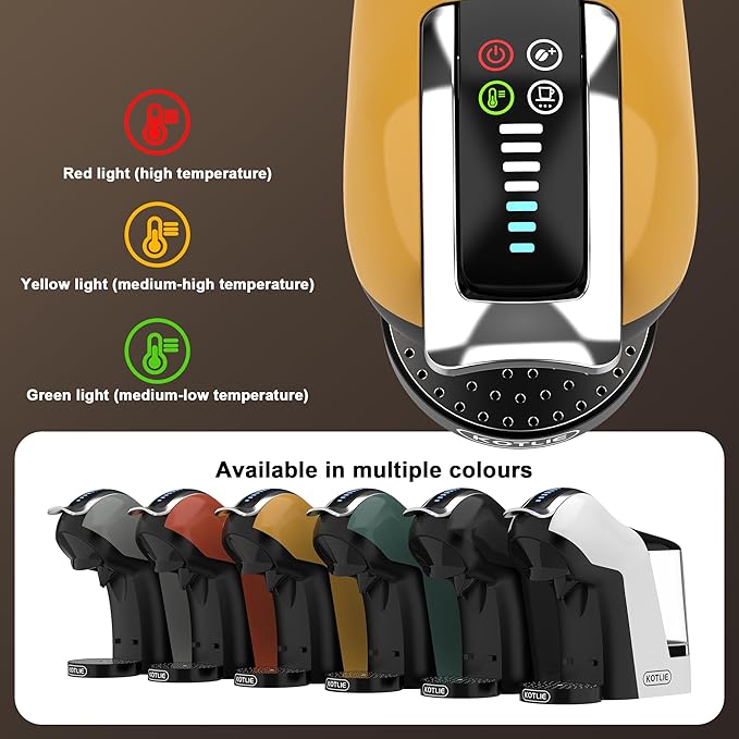 KOTLIE EM-308B Espresso Machine Single Serve Coffee Maker Compatible with Multiple Capsule Types Ground Coffee and ESE Pods 3 Temperatures 7 Water Volume Levels 34 Oz（Yellow）